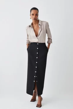 Promo 🎉 Karen Millen Compact Stretch Popper Detail Maxi 👗 Skirt 💯 -Karen Millen Outlet store womens black compact stretch popper detail maxi skirt 1