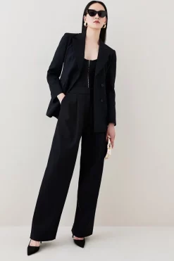 Budget ❤️ Karen Millen Compact Stretch Wide Leg Trouser 😍 -Karen Millen Outlet store womens black compact stretch wide leg trouser 1 2