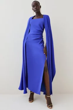 Flash Sale ⌛ Karen Millen Compact Viscose Cape Maxi 👗 Dress ❤️ -Karen Millen Outlet store womens black compact viscose cape maxi dress 1 2