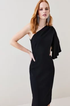 Cheap 💯 Karen Millen Compact Viscose Cape Pencil Midi 👗 Dress 👏 -Karen Millen Outlet store womens black compact viscose cape pencil midi dress