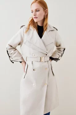 Best deal 🧨 Karen Millen Cotton Sateen Layered Trench 🧥 Coat 🔔 -Karen Millen Outlet store womens black cotton sateen layered trench coat