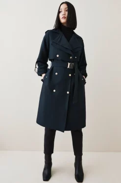 Best deal 🧨 Karen Millen Cotton Sateen Layered Trench 🧥 Coat 🔔 -Karen Millen Outlet store womens black cotton sateen layered trench coat 1 2