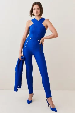 Coupon 🛒 Karen Millen Cross Halter Bandage Knit Jumpsuit 🛒 -Karen Millen Outlet store womens black cross halter bandage knit jumpsuit 1