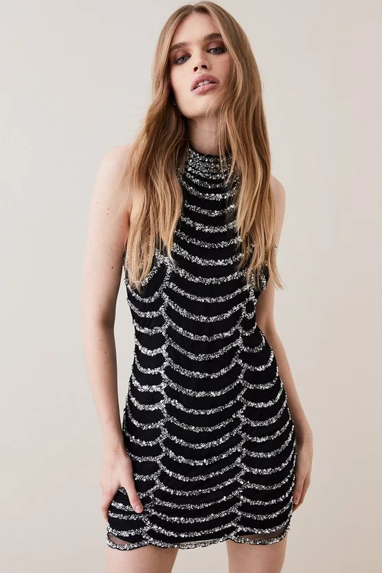 Discount π Karen Millen Draped Beaded High Neck Mini π Dress - black π― 9 Discount π Karen Millen Draped Beaded High Neck Mini π Dress - black π― - Image 7
