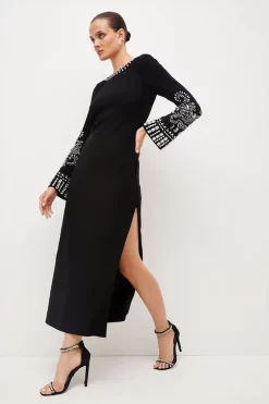 Best Pirce 💯 Karen Millen Embellished Detail Figure Form Crepe Midaxi 👗 Dress 🎁 -Karen Millen Outlet store womens black embellished detail figure form crepe midaxi dress 2