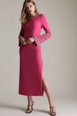 Best Pirce 💯 Karen Millen Embellished Detail Figure Form Crepe Midaxi 👗 Dress 🎁 -Karen Millen Outlet store womens black embellished detail figure form crepe midaxi dress 3