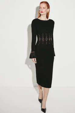 Discount 🔔 Karen Millen Eyelet Detail Ponte Midi 👗 Dress - black 😀 15 Discount 🔔 Karen Millen Eyelet Detail Ponte Midi 👗 Dress - black 😀 -Karen Millen Outlet store womens black eyelet detail ponte midi dress
