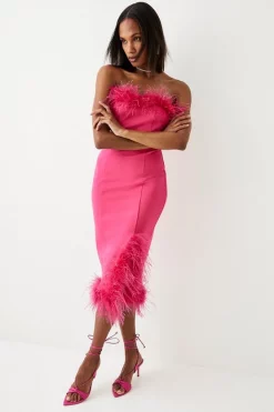 Hot Sale 🤩 Karen Millen Feather & Ponte Bandeau Midi 👗 Dress 😀 13 Hot Sale 🤩 Karen Millen Feather & Ponte Bandeau Midi 👗 Dress 😀 -Karen Millen Outlet store womens black feather ponte bandeau midi dress