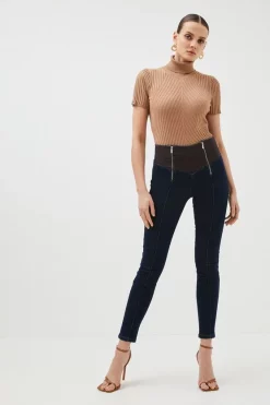 Best deal 🛒 Karen Millen High Rise Skinny Zip Detail Stretch 👖 Jeans 🎉 -Karen Millen Outlet store womens black high rise skinny zip detail stretch jeans