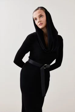 Top 10 🛒 Karen Millen Hooded Knit Midaxi 👗 Dress - black 😍 -Karen Millen Outlet store womens black hooded knit midaxi dress