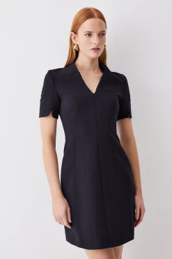 New 🌟 Karen Millen Italian Compact Scuba Jersey Seamed A Line Mini 👗 Dress 🥰 -Karen Millen Outlet store womens black italian compact scuba jersey seamed a line mini dress 1