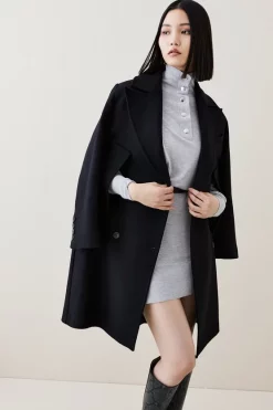 Cheap 👍 Karen Millen Italian Virgin Wool Double Breasted Cape Over 🧥 Coat - black 🤩 -Karen Millen Outlet store womens black italian virgin wool double breasted cape over coat