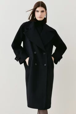 Deals 😀 Karen Millen Italian Virgin Wool Double Breasted 🧥 Coat - black 😍 -Karen Millen Outlet store womens black italian virgin wool double breasted coat