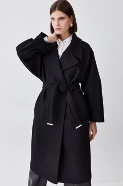 Cheapest ⌛ Karen Millen Italian Virgin Wool Raglan Sleeve 🧥 Coat - black ⭐ -Karen Millen Outlet store womens black italian virgin wool raglan sleeve coat