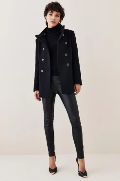 Promo 👍 Karen Millen Italian Wool Mix Double Breasted Short Formal 🧥 Coat 😀 -Karen Millen Outlet store womens black italian wool mix double breasted short formal coat 2