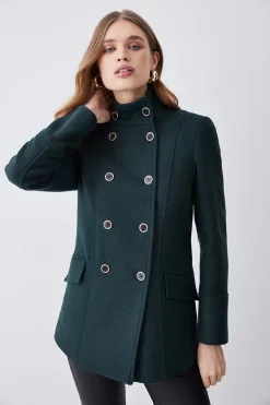 Promo 👍 Karen Millen Italian Wool Mix Double Breasted Short Formal 🧥 Coat 😀 -Karen Millen Outlet store womens black italian wool mix double breasted short formal coat