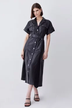 Buy 🛒 Karen Millen Leather Belted Button Detail 👚 Shirt Midi 👗 Dress - black 👏 15 Buy 🛒 Karen Millen Leather Belted Button Detail 👚 Shirt Midi 👗 Dress - black 👏 -Karen Millen Outlet store womens black leather belted button detail shirt midi dress