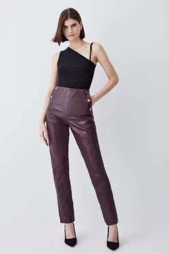 Best deal 🛒 Karen Millen Leather Button Pocket Detail Zip Hem Slim Leg 😍 -Karen Millen Outlet store womens black leather button pocket detail zip hem slim leg 1 1