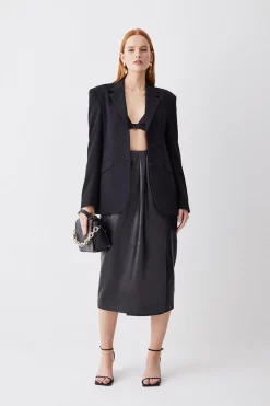 Best Pirce 🥰 Karen Millen Leather Drape Detail Pencil Midi 👗 Skirt 🤩 -Karen Millen Outlet store womens black leather drape detail pencil midi skirt 1 1