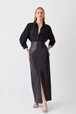 Buy 🛒 Karen Millen Leather High Waisted Pencil Midaxi 👗 Skirt 🤩 -Karen Millen Outlet store womens black leather high waisted pencil midaxi skirt