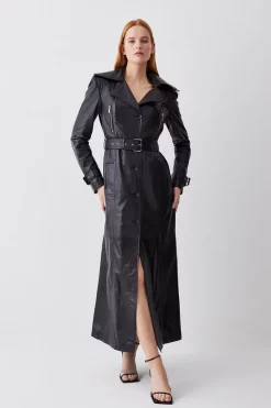 Brand new ✔️ Karen Millen Leather Longline Belted Maxi Trench - black 😍 -Karen Millen Outlet store womens black leather longline belted maxi trench
