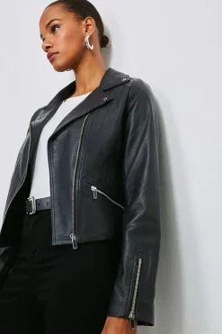 Hot Sale 🥰 Karen Millen Leather Signature Biker Jacket 🎉 -Karen Millen Outlet store womens black leather signature biker jacket 1