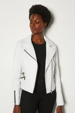 Hot Sale 🥰 Karen Millen Leather Signature Biker Jacket 🎉 -Karen Millen Outlet store womens black leather signature biker jacket
