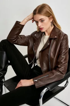 Hot Sale 🥰 Karen Millen Leather Signature Biker Jacket 🎉 -Karen Millen Outlet store womens black leather signature biker jacket 4