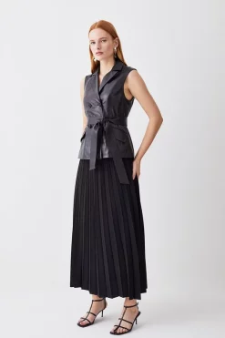 Best reviews of 😀 Karen Millen Leather Sleeveless Wrap Pleat 👗 Skirt Midi 👗 Dress - black 🥰 -Karen Millen Outlet store womens black leather sleeveless wrap pleat skirt midi dress
