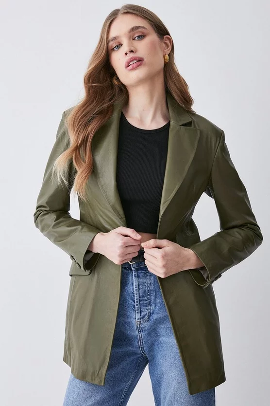 Best Sale 😀 Karen Millen Leather Strong Shoulder Blazer Jacket 👏 9 Best Sale 😀 Karen Millen Leather Strong Shoulder Blazer Jacket 👏 - Image 7
