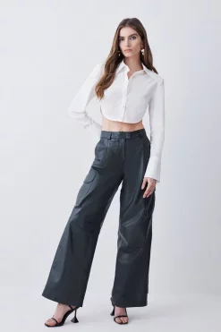 New 👍 Karen Millen Leather Wide Leg Cargo Trouser ✔️ -Karen Millen Outlet store womens black leather wide leg cargo trouser 1