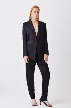 Flash Sale 👍 Karen Millen Luxe Satin Slim Leg Trouser - black ✨ -Karen Millen Outlet store womens black luxe satin slim leg trouser
