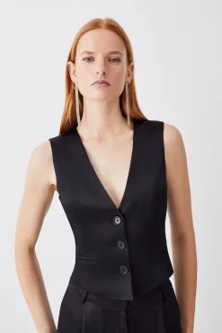 Promo 👍 Karen Millen Luxe Satin Waistcoat - black 😀 -Karen Millen Outlet store womens black luxe satin waistcoat