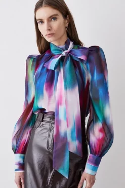 Hot Sale 👏 Karen Millen Marbled Floral Organdie Blouse - black 🥰 -Karen Millen Outlet store womens black marbled floral organdie blouse