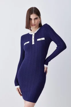 Best Sale ⭐ Karen Millen Military Trim Cable Knit Mini 👗 Dress 🔥 -Karen Millen Outlet store womens black military trim cable knit mini dress