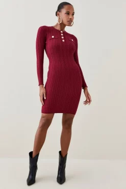 Best Sale ⭐ Karen Millen Military Trim Cable Knit Mini 👗 Dress 🔥 -Karen Millen Outlet store womens black military trim cable knit mini dress 1 2