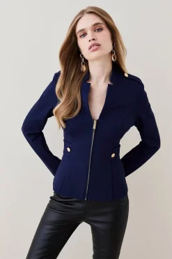 Flash Sale 😍 Karen Millen Military Zip Front Ponte Jersey Blazer ⭐ -Karen Millen Outlet store womens black military zip front ponte jersey blazer 1 1