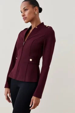 Flash Sale 😍 Karen Millen Military Zip Front Ponte Jersey Blazer ⭐ -Karen Millen Outlet store womens black military zip front ponte jersey blazer 1 3