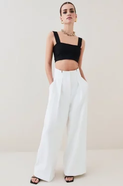 New ⭐ Karen Millen Petite Compact Stretch Wide Leg Trouser 🌟 -Karen Millen Outlet store womens black petite compact stretch wide leg trouser