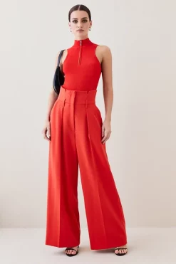 New ⭐ Karen Millen Petite Compact Stretch Wide Leg Trouser 🌟 -Karen Millen Outlet store womens black petite compact stretch wide leg trouser 1 1