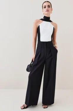 New ⭐ Karen Millen Petite Compact Stretch Wide Leg Trouser 🌟 -Karen Millen Outlet store womens black petite compact stretch wide leg trouser 1 2