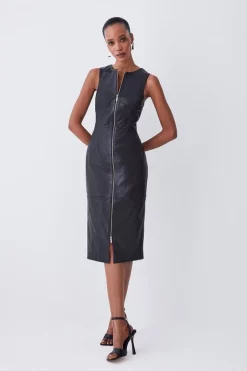Best reviews of 🥰 Karen Millen Petite Leather Zip Though Pencil Midi 👗 Dress - black 😍 -Karen Millen Outlet store womens black petite leather zip though pencil midi dress