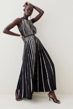 Brand new ⌛ Karen Millen Pleat Lace Insert Drama Woven Halter Maxi 💯 -Karen Millen Outlet store womens black pleat lace insert drama woven halter maxi 1