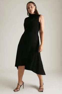Coupon 🥰 Karen Millen Plus Size Soft Tailored High Low Midi 👗 Dress ⭐ -Karen Millen Outlet store womens black plus size soft tailored high low midi dress