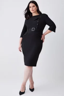 Wholesale ⌛ Karen Millen Plus Size Structured Crepe Strong Shoulder Midi 👗 Dress 🛒 -Karen Millen Outlet store womens black plus size structured crepe strong shoulder midi dress