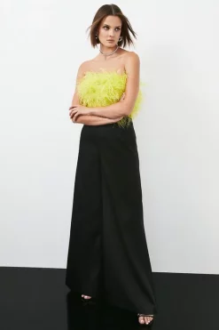 Outlet 🥰 Karen Millen Premium Satin High Waist Wide Leg Trousers - black 🛒 -Karen Millen Outlet store womens black premium satin high waist wide leg trousers