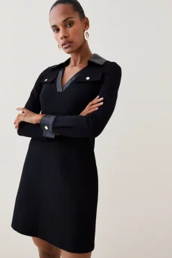 New 💯 Karen Millen Pu Trim Ponte Jersey Mini 👗 Dress 🥰 -Karen Millen Outlet store womens black pu trim ponte jersey mini dress 1