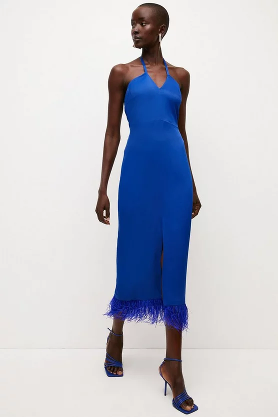 Budget ❤️ Karen Millen Satin Back Crepe Feather Halter Maxi 👗 Dress ✨ 8 Budget ❤️ Karen Millen Satin Back Crepe Feather Halter Maxi 👗 Dress ✨ - Image 6