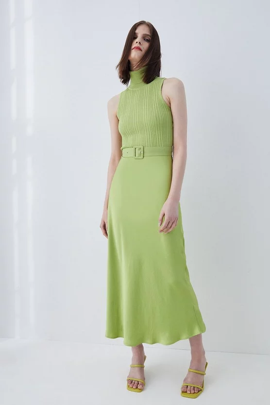 Cheapest ๐งจ Karen Millen Satin ๐ Skirt Sleeveless Rib Knit Mix Midi ๐ Dress ๐ 9 Cheapest ๐งจ Karen Millen Satin ๐ Skirt Sleeveless Rib Knit Mix Midi ๐ Dress ๐ - Image 7