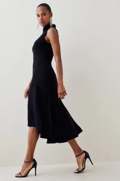 Cheapest 👍 Karen Millen Soft Tailored High Low Midi 👗 Dress 💯 -Karen Millen Outlet store womens black soft tailored high low midi dress 8